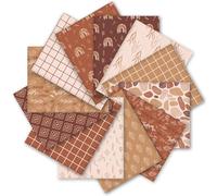 Whaline Terracotta Boho Cotton Fabric Bundles Fall Maple Leaf Plaid Printed Fat Quarters Autumn Sewing Fabrics for DIY Handmade Crafting, 18 x 22 Inch