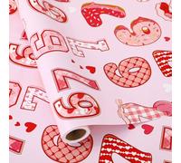 Whaline Valentine's Day Wrapping Paper - Mini Roll - 16.9 Inch x 32.8 Ft Pink Red Popular Six Seven Internet 6 7 Meme Gift Wrap Paper for Birthday Wedding Party DIY Crafts