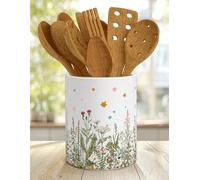 Whaline Wildflower Ceramic Utensil Holder Vintage Wild Floral Utensil Crock for Home Kitchen Countertop Storage Organizer Container