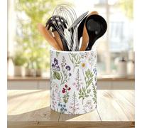 Whaline Wildflower Kitchen Decor Floral Ceramic Utensil Holder Vintage Flower Utensils Crock for Farmhouse Home Kitchen Countertop Organizer Container