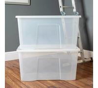 Wham 110 Litre Crystal Storage Box And Lid Set, Pack Of 3 Large Clear Plastic Storage Containers, Stackable Nestable Design