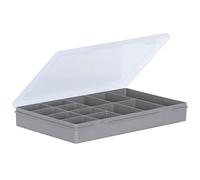 Wham 13 Division Plastic 3.03 29cm Organiser Storage Box Upcycled Soft Grey Clear Lid