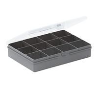 Wham 2.03 12 Division Compartmental 19cm Plastic Craft Organiser Box Upcycled Soft Grey Clear