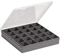 Wham 2 x 10.01 29cm 25 Division Square Plastic Organiser Storage Case Box, Upcycled Grey/Clear