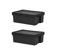 2 Black 36L Heavy Duty Storage Box & Lid Wham Recycled Plastic