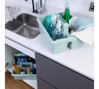 Wham 2 X Kitchen Tidy Organiser Cleaning Caddy Tote Tray Large Strong Cleaners Carry Tray Basket Silver Sage