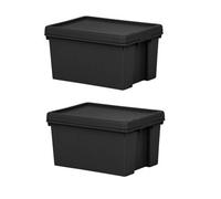 Shop4allsorts 2 x Black 16L Heavy Duty Storage Boxes Upcycled Plastic 38.5cm 29cm x 21.5cm