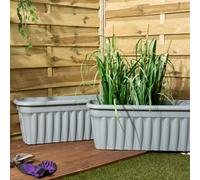 Wham 2X Vista Upcycle Grey Plastic Planter, Extra Large Rectangular Trough (80Cm, Pack Of 2)