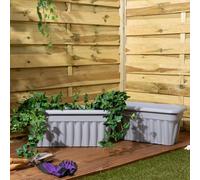 Wham 2X Vista Upcycle Grey Plastic Planter, Large Rectangular Trough (60Cm, Pack Of 2)