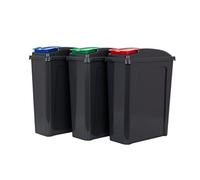 Wham 3 Piece 25L Plastic Recycle Bin Graphite/Assorted (Red/Blue/Green Lids)