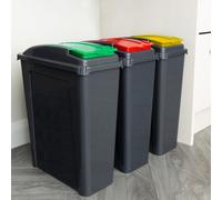 Wham 3 Piece 25L Plastic Recycle Bin Graphite/assorted (Red/green/yellow Lids)