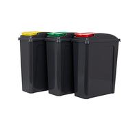 Wham 3 Piece 25L Plastic Recycle Bin Graphite/Assorted (Red/Green/Yellow Lids)