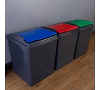 Wham 3 Piece 50L Plastic Recycle Bin Graphite/assorted (Red/blue/green Lids)