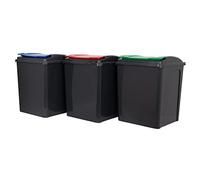 Wham Recycling Bins 50 Litre Plastic - Pack of 3 - Graphite/Assorted Lids