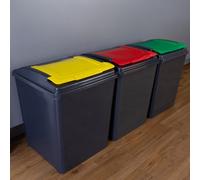 Wham 3 Piece 50L Plastic Recycle Bin Graphite/assorted (Red/green/yellow Lids)