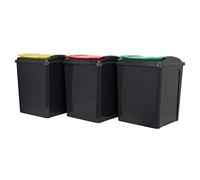 Wham 3 Piece 50L Plastic Recycle Bin Graphite/Assorted (Red/Green/Yellow Lids)