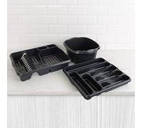 Wham 3 Piece Casa Plastic Kitchen Set Midnight (38cm Rectangular Bowl, Large Cutlery Tray & Large Dish Drainer)
