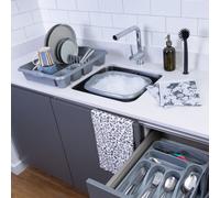 Wham 3 Piece Casa Plastic Kitchen Set Silver (38Cm Rectangular Bowl, Large Cutlery Tray & Large Dish Drainer)