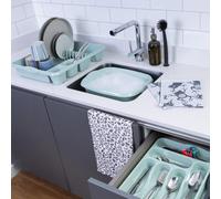Wham 3 Piece Casa Plastic Kitchen Set Silver Sage (38Cm Rectangular Bowl, Large Cutlery Tray & Large Dish Drainer)