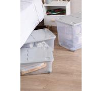Wham 3 Piece Multisize Stackable Plastic Storage Box With Wheels & Folding Lid Clear/cool Grey