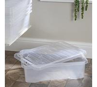 3 x Clear Plastic Storage Box Boxes With Lids Home Office Stackable Nestable, 32L Underbed, Set of 5