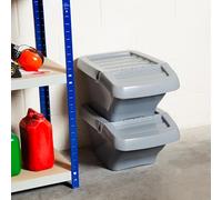 Wham 30L Stackable Recycling Bins Pack of 4 - Hinged Lid Waste Sorting Bins, Space Saving Plastic Recycling Bin for Kitchen, Home, Office & Commercial Use, Grey