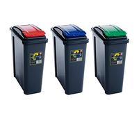 Wham 3x 25L Plastic Recycling Waste Bins. Red/Blue/Green, Slimline, Durable, Made in the UK