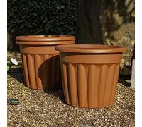 Wham 3x 50cm Vista Plastic Planter, Round Garden Plant Pot, Large Floor Pot (50cm, 42L, Pack of 3) Indoor/Outdoor, Made in UK (Terracotta)