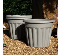 Wham 3x 50cm Vista Plastic Planter, Round Garden Plant Pot, Large Floor Pot (50cm, 42L, Pack of 3) Indoor/Outdoor, Made in UK (Upcycle Grey)
