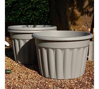 Wham 3x 60cm Vista Plastic Planter, Round Garden Plant Pot, Extra Large Floor Pot (60cm, 69L, Pack of 3) Indoor/Outdoor, Made in UK (Upcycle Grey)