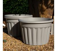 Wham 3X Vista Upcycle Grey Plastic Planter, Round Garden Plant Pot, Extra Large Floor Pot (60Cm, 69L, Pack Of 3)