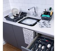 Wham 4 Piece Casa Plastic Kitchen Set (38cm Rectangular Bowl, Large Cutlery Tray, Large Dish Drainer & Sink Tidy) (Midnight)