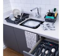 Wham 4 Piece Casa Plastic Kitchen Set Midnight (38Cm Rectangular Bowl, Large Cutlery Tray, Large Dish Drainer & Sink Tidy)