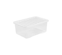 """Wham 45 Liter Storage Clear Heavy Duty Plastic Storage Box Boxes With Lids Home Office Stackable Nestable, Set of 5 Large Stora