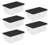 Wham 45 Liter Storage Clear Heavy Duty Plastic Storage Box Boxes With Lids Home Office Stackable Nestable, Set of 5 Large Storage