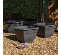 Wham 4x 37cm Square Slate Bell Pot Plastic Planter, Medium Garden Floor Pot, Indoor/Outdoor, Made in UK (Slate, 37cm Square, Pack 4)
