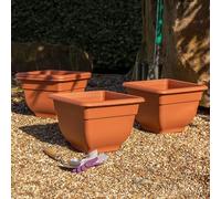 Wham 4x 37cm Square Terracotta Bell Pot Plastic Planter, Medium Garden Floor Pot, Indoor/Outdoor, Made in UK (Terracotta, 37cm Square, Pack 4)