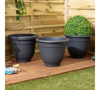 Wham 4X Bell Pot 36Cm Plastic Planter Slate, Medium Round Garden Floor Plant Pot (36Cm, Pack 4)