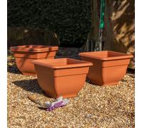 Wham Bell Pot 4 x 37cm Square Plastic Garden Planters | 100% Recycled Plastic | Lightweight & Weather-Resistant | Drainage Points for Easy Drilling | Indoor & Outdoor Use | Made in UK - Terracotta