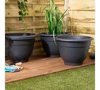 Wham 4X Bell Pot 44Cm Plastic Planter Slate, Medium Round Garden Floor Plant Pot (44Cm, Pack 4)