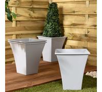 Wham 4X Metallica 28Cm Plastic Planter Upcycle Grey, Square Garden Plant Pot, Small Floor Pot