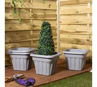 Wham 4X Vista Plastic Planter, Square Garden Plant Pot, Medium Floor Pot (40Cm, 25L, Pack Of 4) Made In Uk (Upcycle Grey)