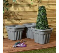 Wham 4X Vista Plastic Planter, Square Garden Plant Pot, Small Floor Pot (33Cm, 16L, Pack Of 4) Made In Uk (Upcycle Grey)