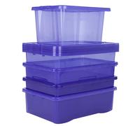 Wham 5 Piece Multisize Crystal Stackable Plastic Storage Box & Lid Set Tint Spectrum Blue
