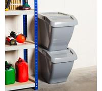 Wham 50L Stackable Recycling Bins Pack of 3 - Hinged Lid Waste Sorting Bins, Space Saving Plastic Recycling Bin for Kitchen, Home, Office & Commercial Use, Grey