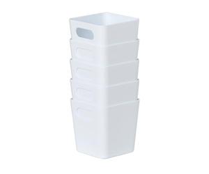 Wham 5x Plastic Studio Basket 1.01 Square Home & Office Storage Basket, 10 x 10 x 10cm, 720ml (Ice White)