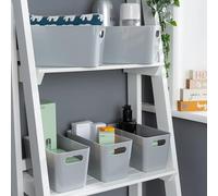 Wham 5x Plastic Studio Basket 6.01 Rectangular Home & Office Storage Basket, 20 x 10 x 10cm, 1.4L (Cool Grey)