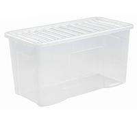 Wham 6 x Clear Stackable Plastic Storage Boxes 110 lt with Secure Clip-On Lids Ideal for Home Bedroom Garage Nursery Durable Easy Wardrobe Storage