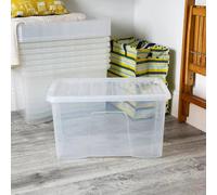 Wham 60L Crystal Clear Plastic Box With Clip-On Lid, - 5 Pack, Stackable Plastic Storage Containers