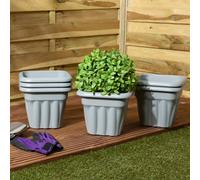 Wham 6X Vista Plastic Planter, Square Garden Plant Pot, Extra Small Floor Pot (25Cm, 5.5L, Pack Of 6) Made In Uk (Upcycle Grey)